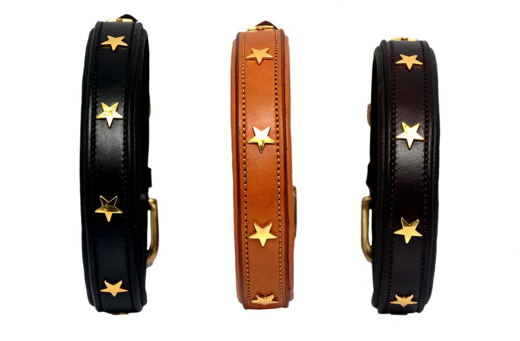 Pear Tannery Padded Leather Dog Collar With Star