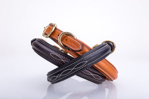 Pear Tannery Fancy Stitched Padded Leather Dog Collar
