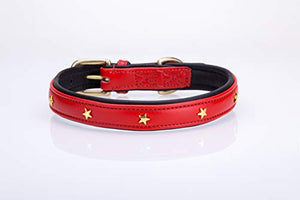 Pear Tannery Soft Padded Flat Leather Dog Collar star