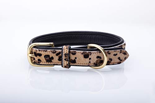 Pear Tannery Leopard Print Padded Flat Leather Dog Collar
