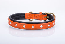 Pear Tannery Soft Padded Flat Leather Dog Collar Swarovki