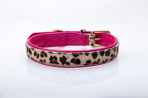 Pear Tannery Leopard Print Padded Flat Leather Dog Collar
