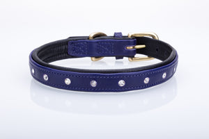Pear Tannery Soft Padded Flat Leather Dog Collar Swarovki