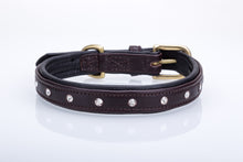 Pear Tannery Soft Padded Flat Leather Dog Collar Swarovki